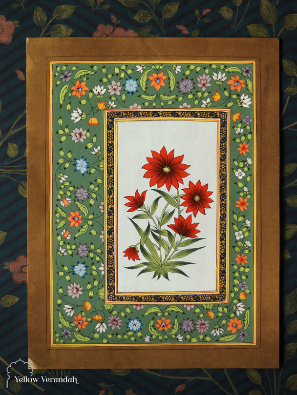 Original Mughal Painting - Flower