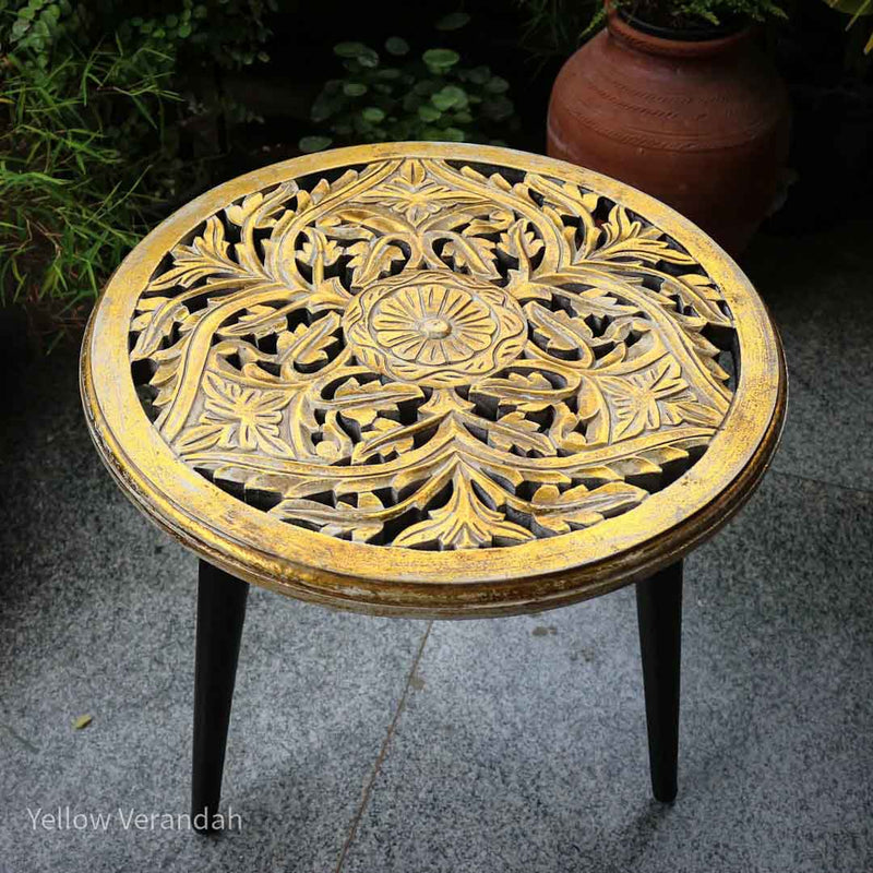 Wooden Round Table - Golden Distressed