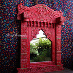 Wooden Jharokha Mirror - Red