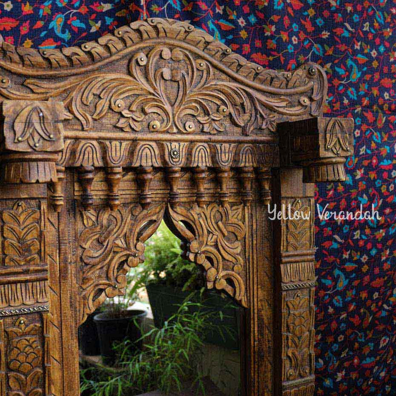 Wooden Jharokha Mirror - Natural Finish
