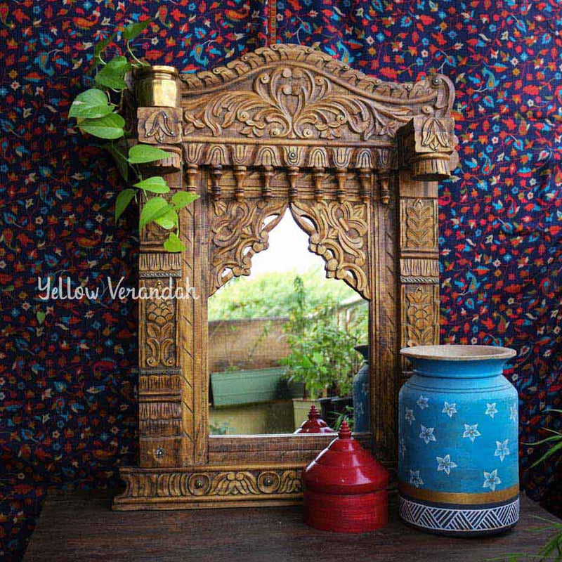Wooden Jharokha Mirror - Natural Finish