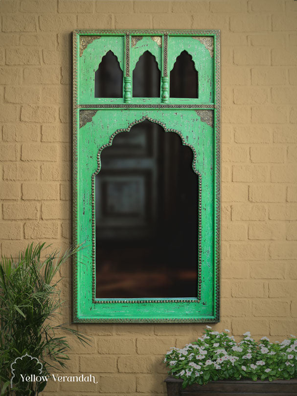 Wooden Jaisalmeri Jharokha Mirror - Green