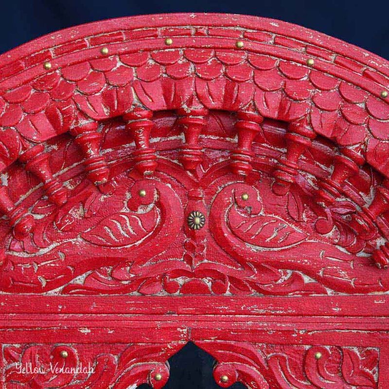 Wooden Jharokha Mirror - Red