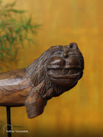 Antique Wooden Lion on Stand
